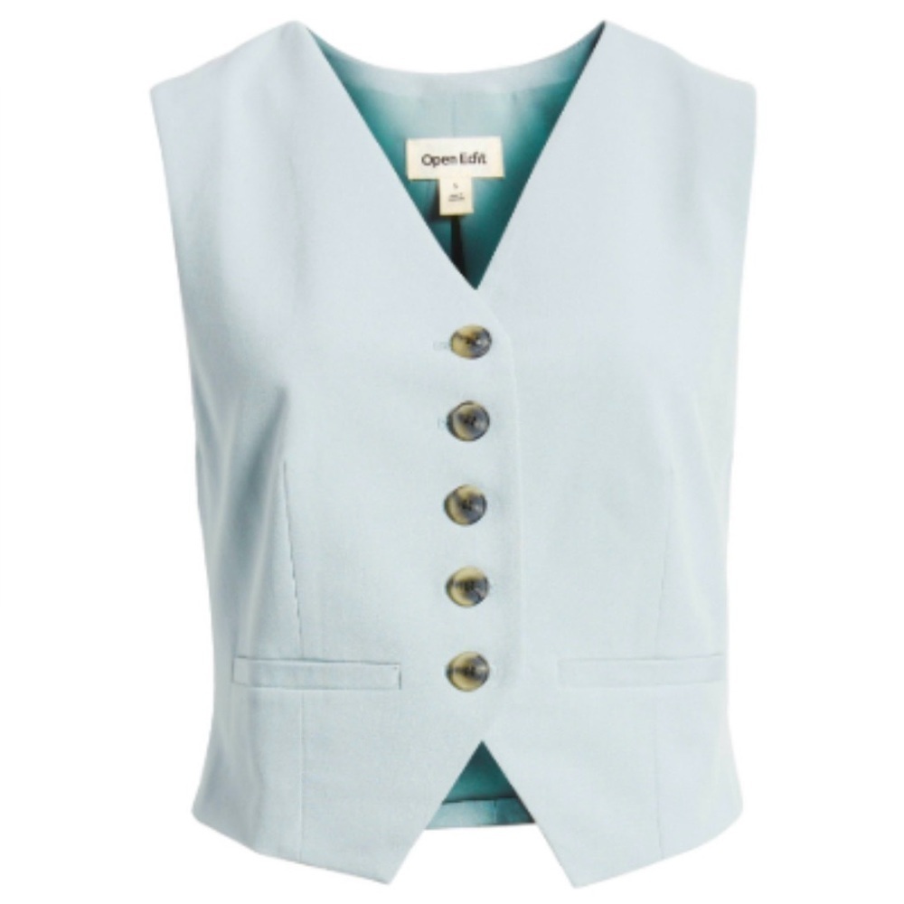 Open Edit Structured Vest Seafoam green 5 Button Women L Office Career Workwear - Picture 2 of 11